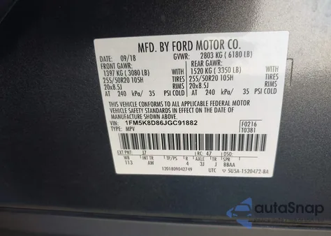 2018 Ford Explorer Xlt из США, поврежденный, VIN 1FM5K8D86JGC91882